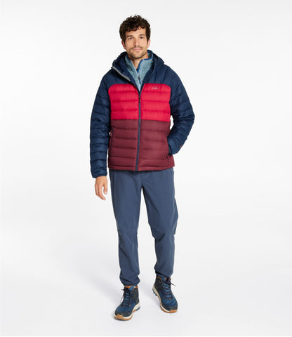L.L.Bean Men's Bean's Down Hooded Jacket, Colorblock Burgundy/Nautical Navy