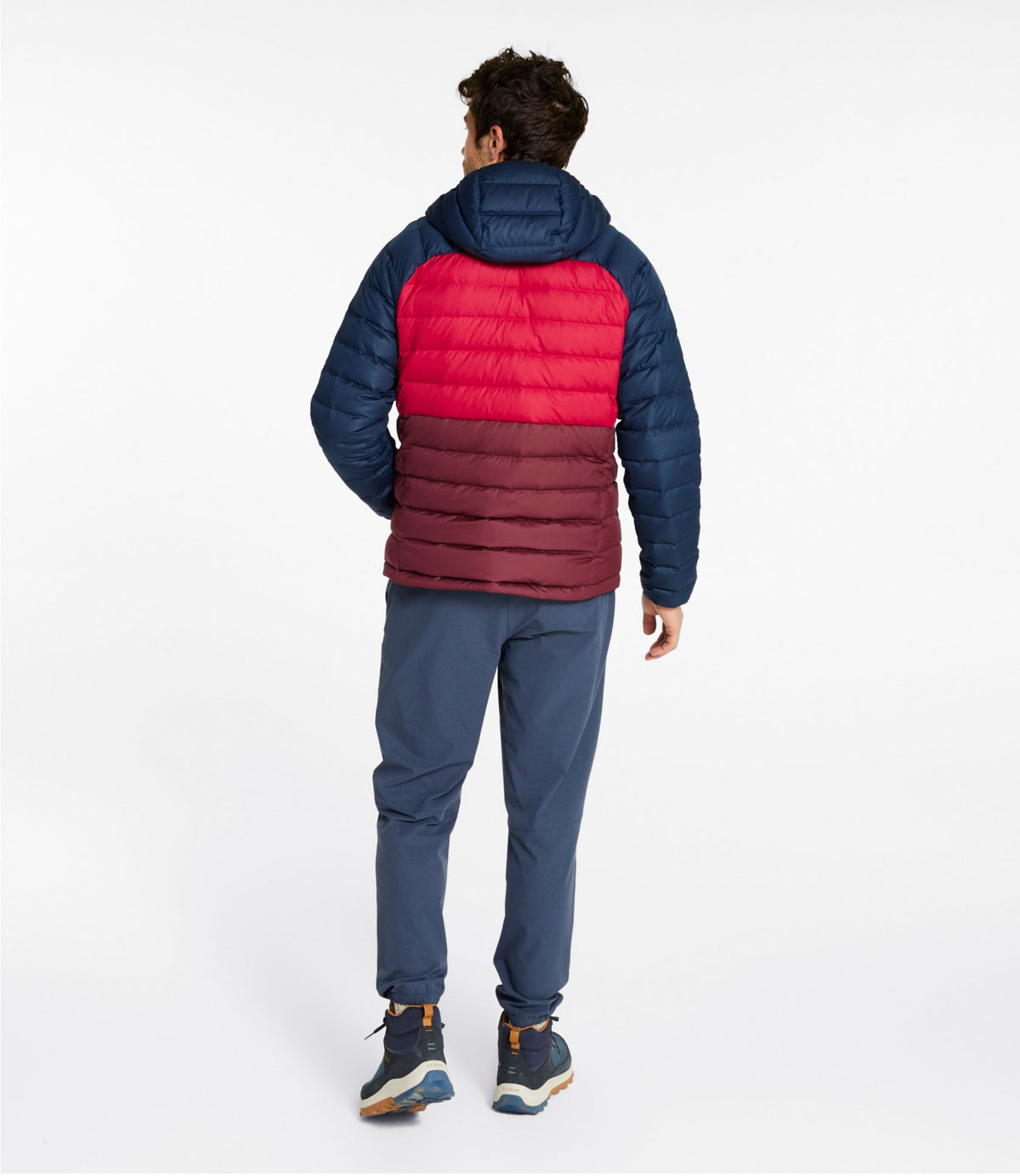 L.L.Bean Men's Bean's Down Hooded Jacket, Colorblock Burgundy/Nautical Navy