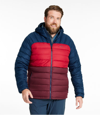 L.L.Bean Men's Bean's Down Hooded Jacket, Colorblock Burgundy/Nautical Navy
