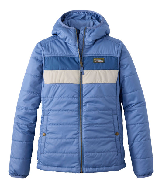L.L.Bean Women's Mountain Classic Puffer Hooded Jacket, Colorblock Deep Lake/Deep Blue