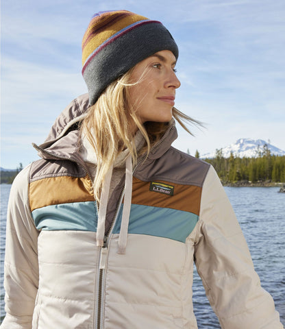 L.L.Bean Women's Mountain Classic Puffer Hooded Jacket, Colorblock Deep Lake/Deep Blue