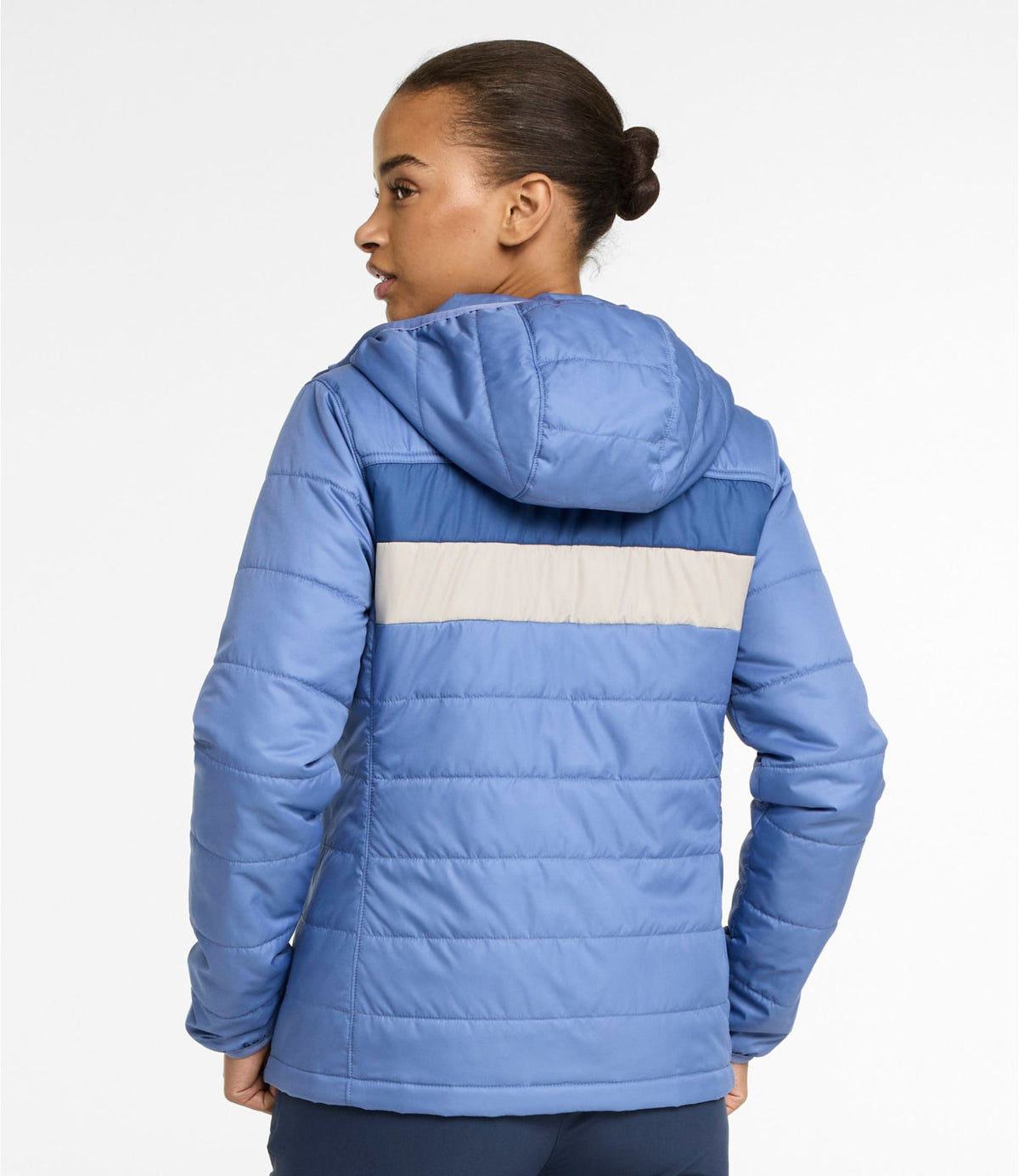 L.L.Bean Women's Mountain Classic Puffer Hooded Jacket, Colorblock Deep Lake/Deep Blue