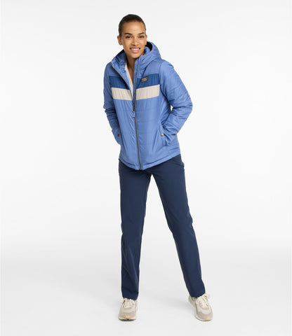 L.L.Bean Women's Mountain Classic Puffer Hooded Jacket, Colorblock Deep Lake/Deep Blue