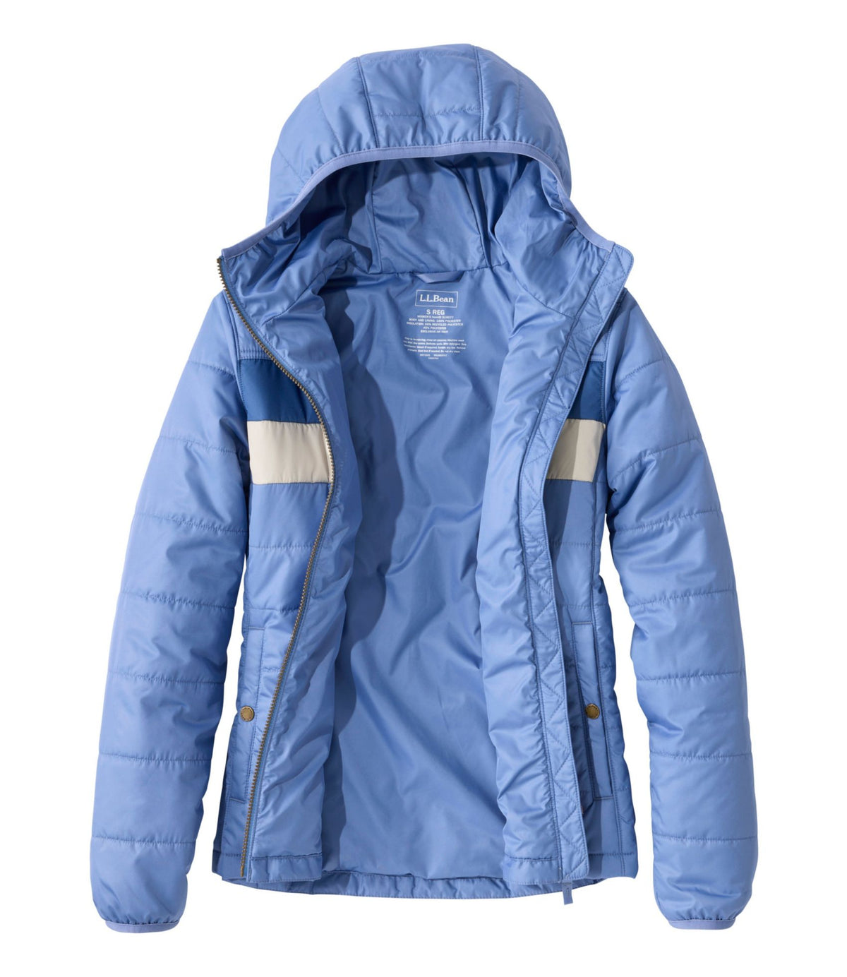 L.L.Bean Women's Mountain Classic Puffer Hooded Jacket, Colorblock Deep Lake/Deep Blue
