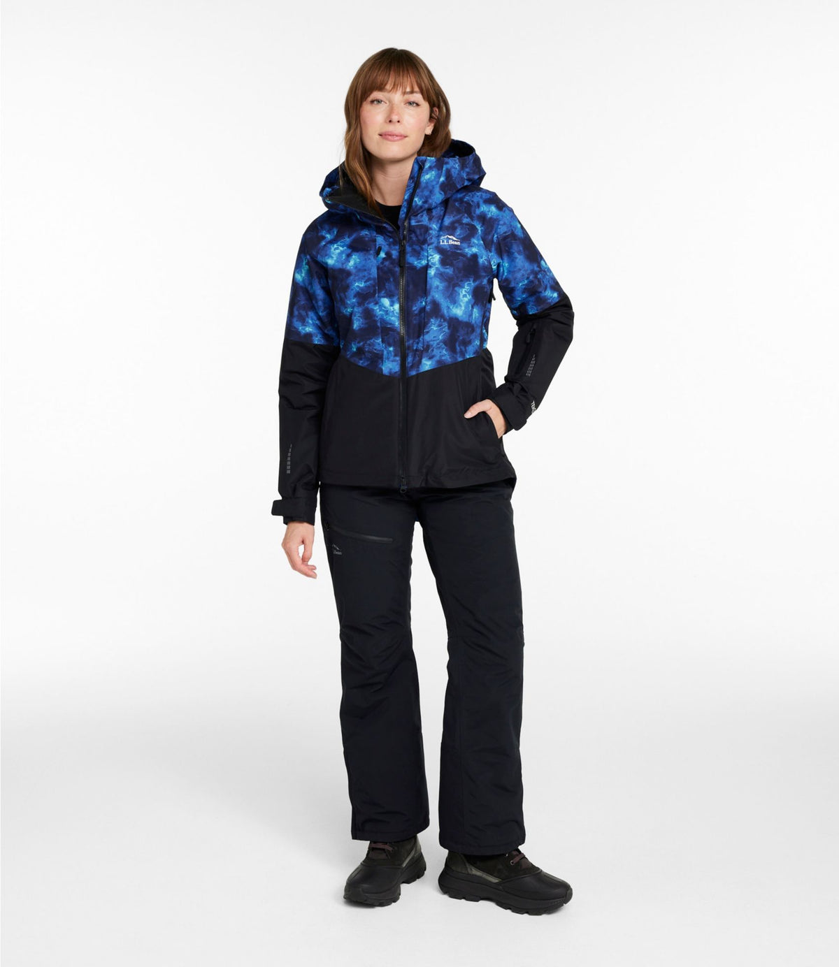 L.L.Bean Women's Wildcat Waterproof Ski Jacket, Print Deep Glacier Blue Marble