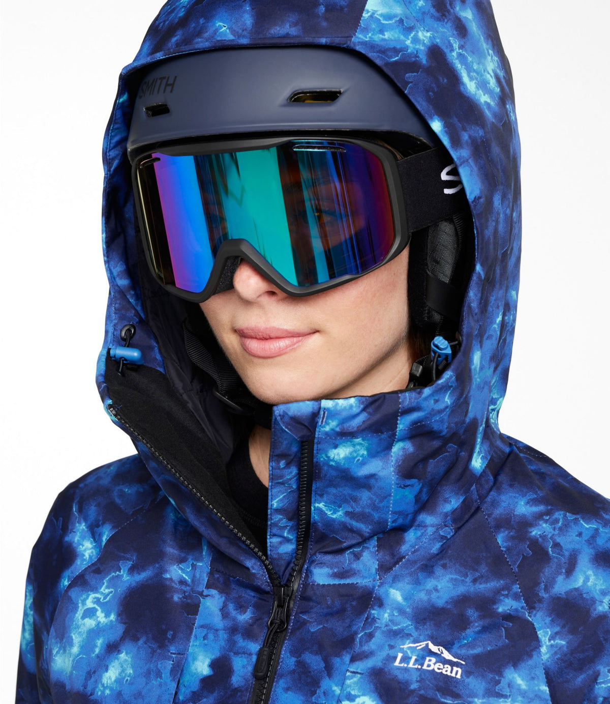 L.L.Bean Women's Wildcat Waterproof Ski Jacket, Print Deep Glacier Blue Marble