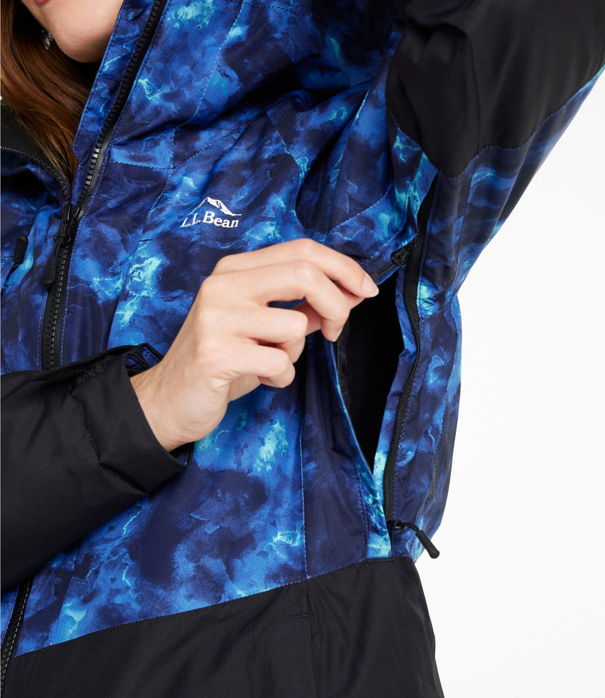 L.L.Bean Women's Wildcat Waterproof Ski Jacket, Print Deep Glacier Blue Marble