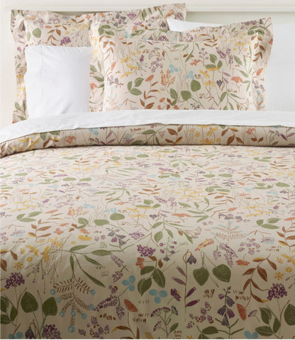 L.L.Bean Birch Floral Percale Comforter Cover Collection Silver