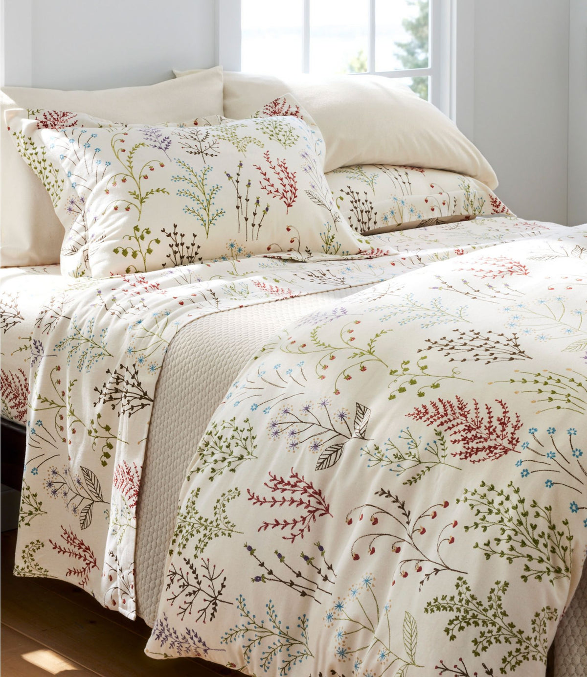 L.L.Bean Botanical Floral Flannel Comforter Cover Collection Botanical Floral