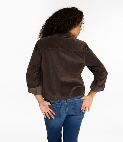 L.L.Bean Women's Comfort Corduroy Cropped Shirt Dark Cinder