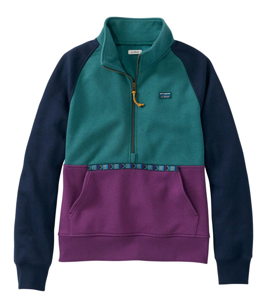 L.L.Bean Women's Mountain Classic Sweatshirt, Half-Zip Colorblock Classic Navy/Shade Teal/Wood Violet