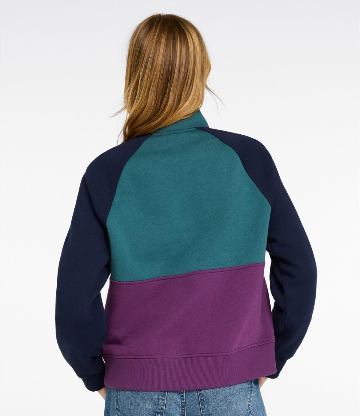 L.L.Bean Women's Mountain Classic Sweatshirt, Half-Zip Colorblock Classic Navy/Shade Teal/Wood Violet