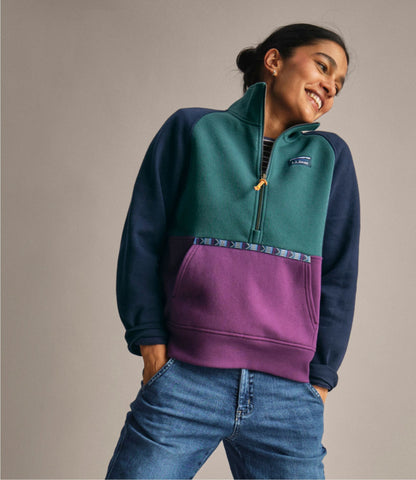 L.L.Bean Women's Mountain Classic Sweatshirt, Half-Zip Colorblock Classic Navy/Shade Teal/Wood Violet
