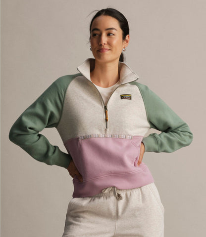 L.L.Bean Women's Mountain Classic Sweatshirt, Half-Zip Colorblock Classic Navy/Shade Teal/Wood Violet
