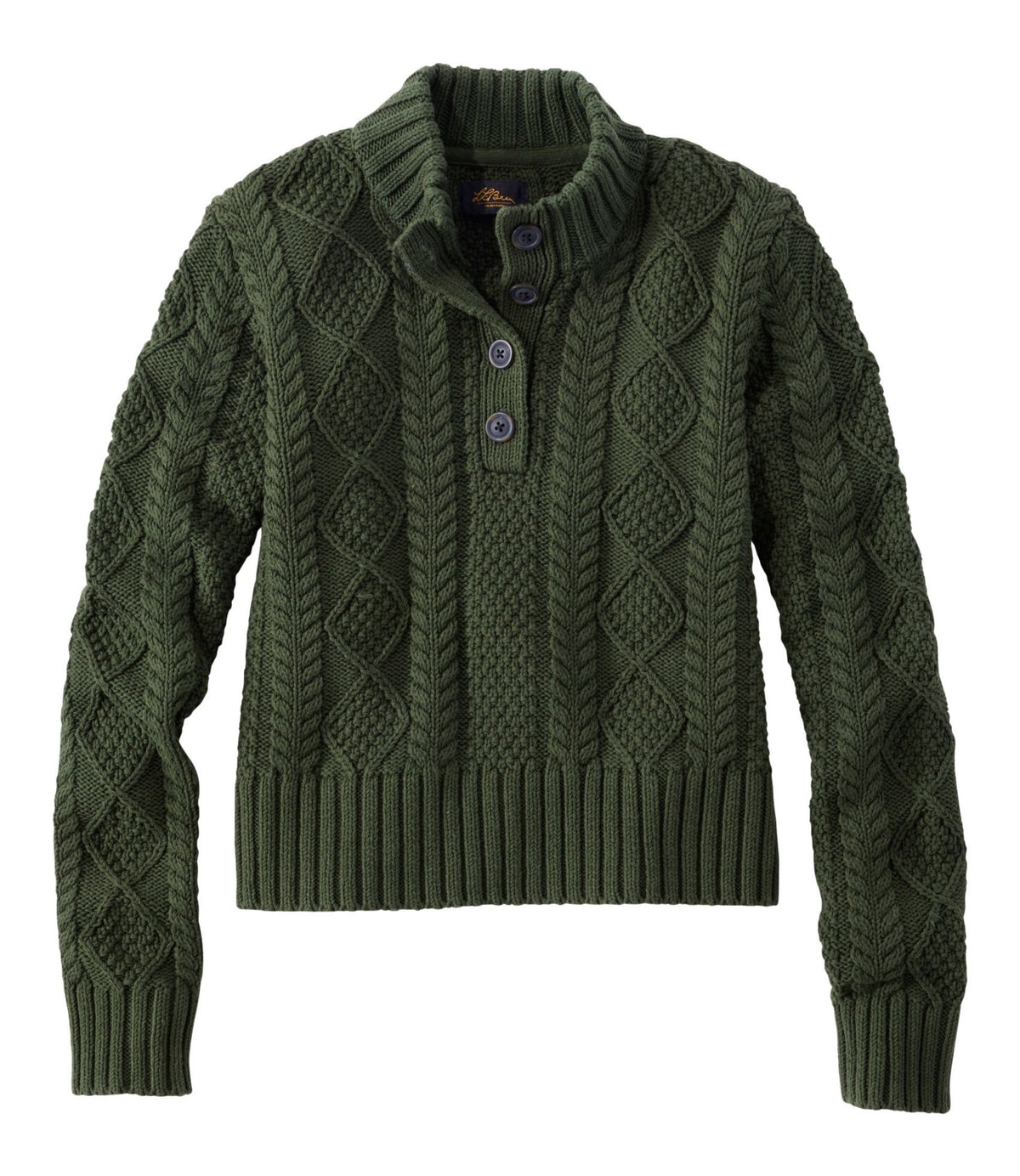 L.L.Bean Women's Signature Cotton Fisherman Sweater, Mockneck Forest Shade