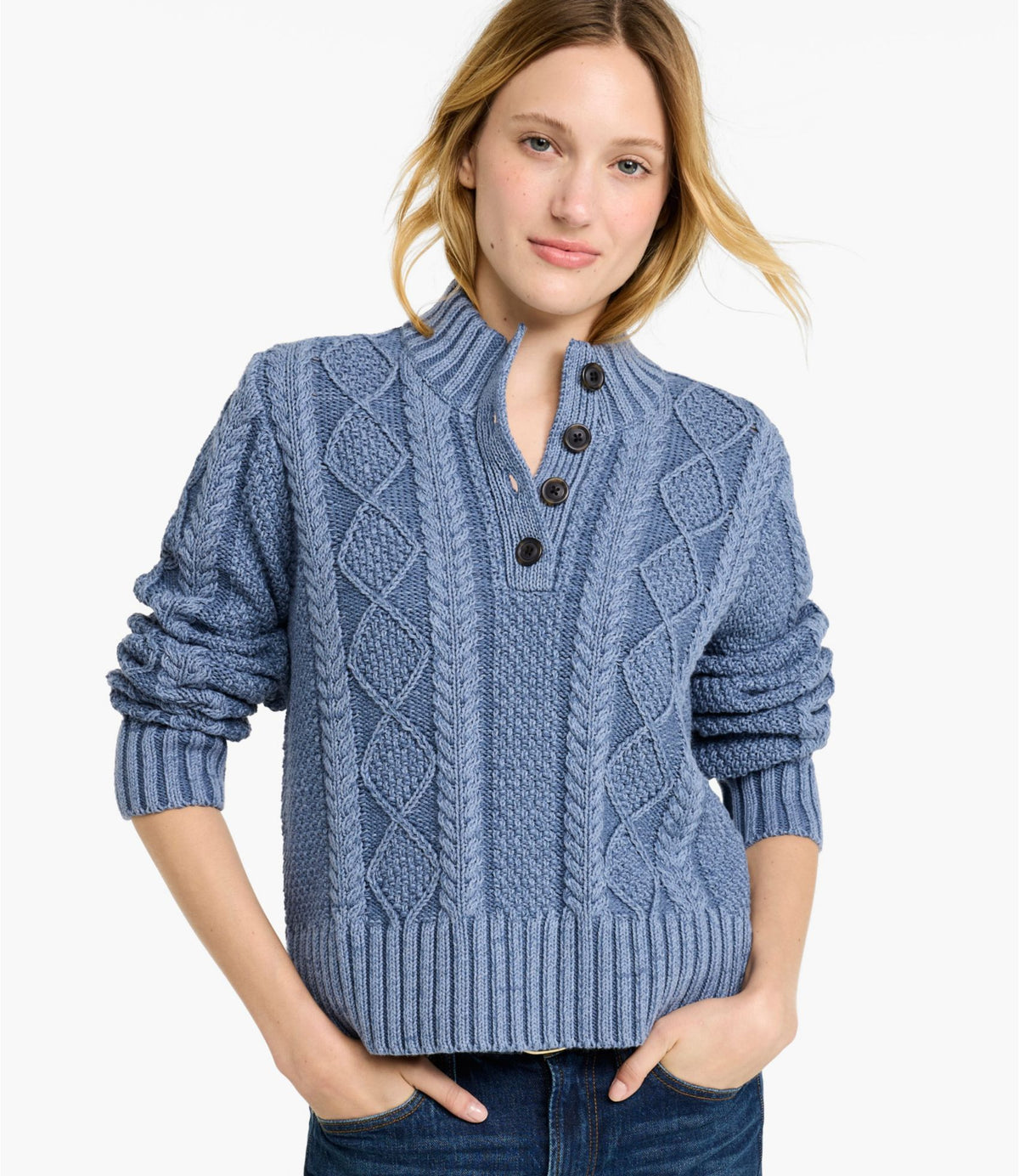 L.L.Bean Women's Signature Cotton Fisherman Sweater, Mockneck Forest Shade
