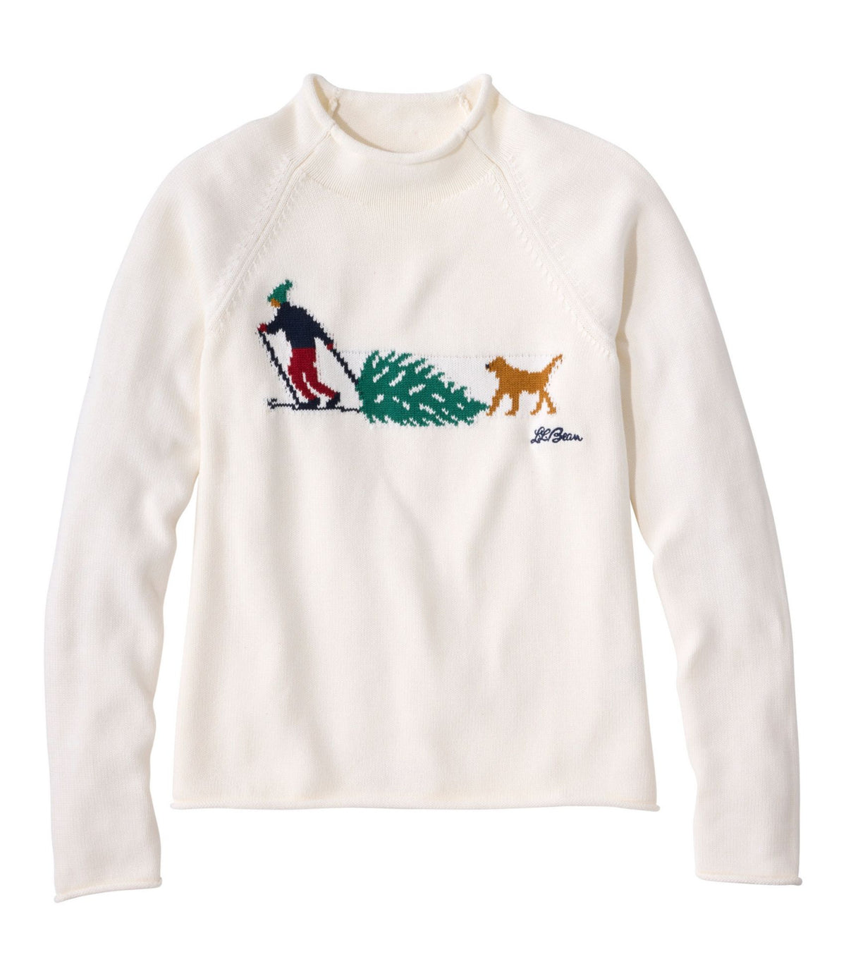 L.L.Bean Women's The Original Double L® Sweater, Novelty Rollneck Bone Heritage Holiday