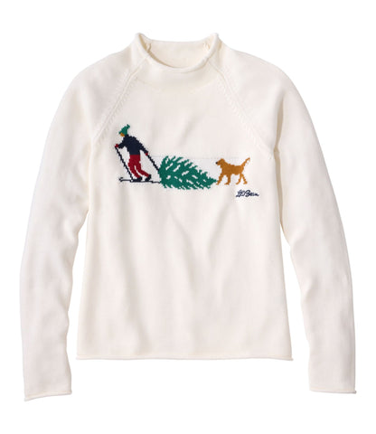 L.L.Bean Women's The Original Double L® Sweater, Novelty Rollneck Bone Heritage Holiday