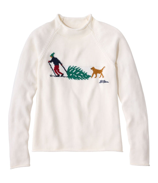 L.L.Bean Women's The Original Double L® Sweater, Novelty Rollneck Bone Heritage Holiday