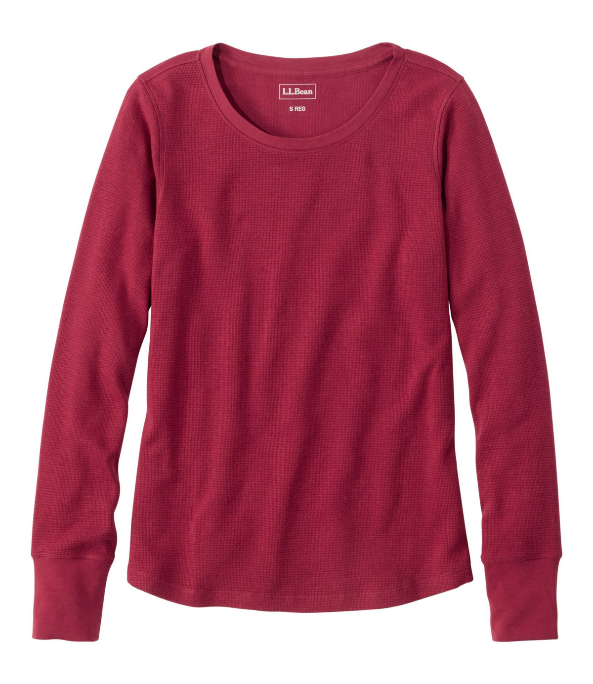 L.L.Bean Women's Waffle-Knit Top, Long-Sleeve Jewelneck Bordeaux