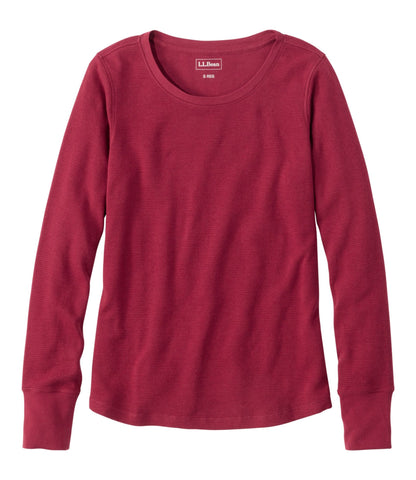L.L.Bean Women's Waffle-Knit Top, Long-Sleeve Jewelneck Bordeaux