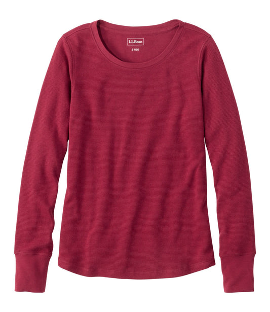 L.L.Bean Women's Waffle-Knit Top, Long-Sleeve Jewelneck Bordeaux