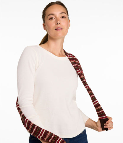 L.L.Bean Women's Waffle-Knit Top, Long-Sleeve Jewelneck Bordeaux