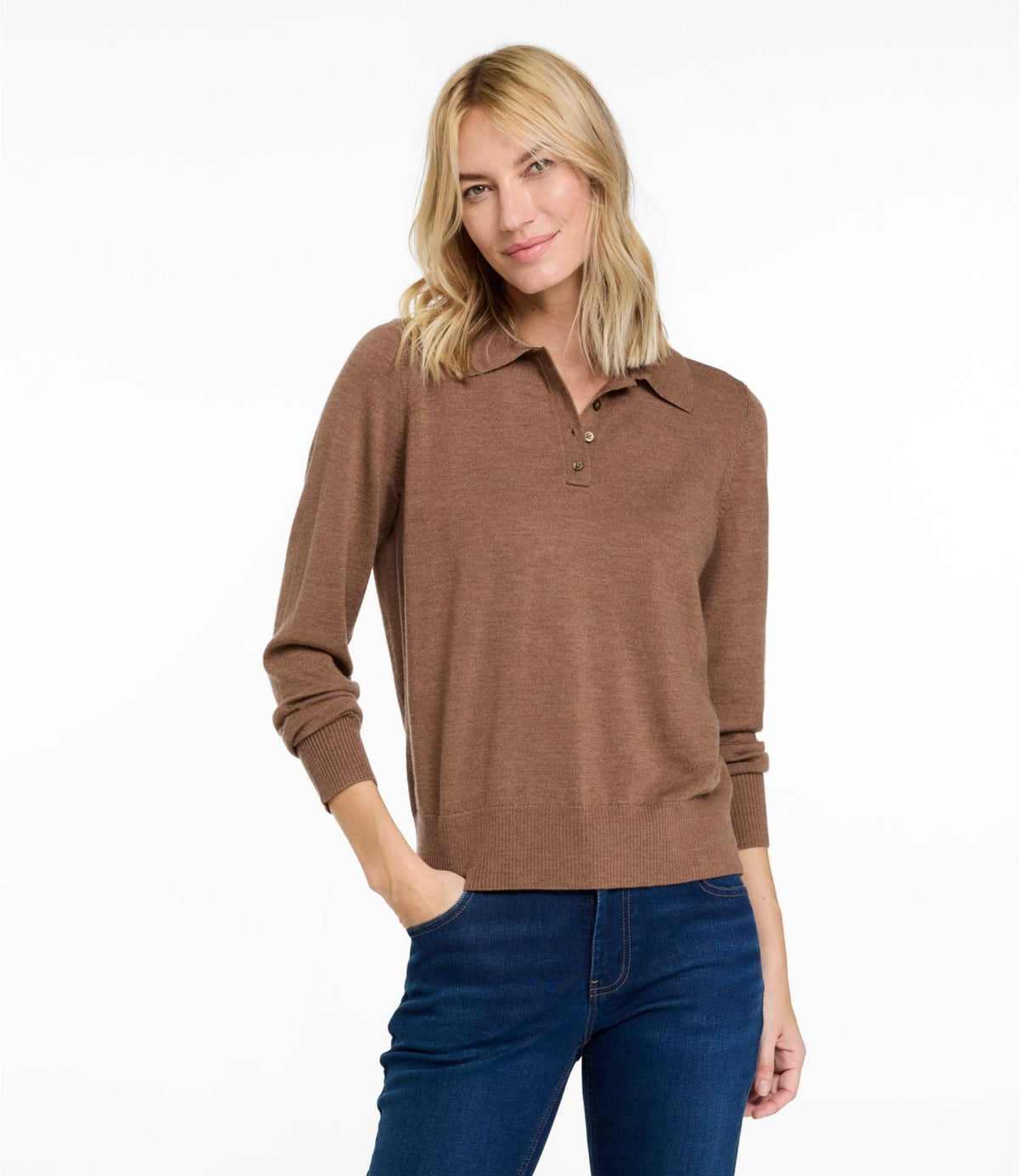 L.L.Bean Women's Essential Merino Wool Sweater, Polo Classic Navy