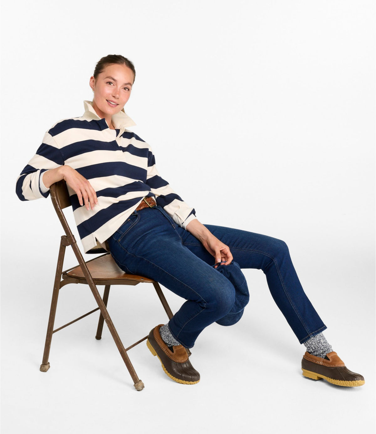 L.L.Bean Women's Mountain Classic Rugby, Long-Sleeve Stripe Classic Navy/Cream