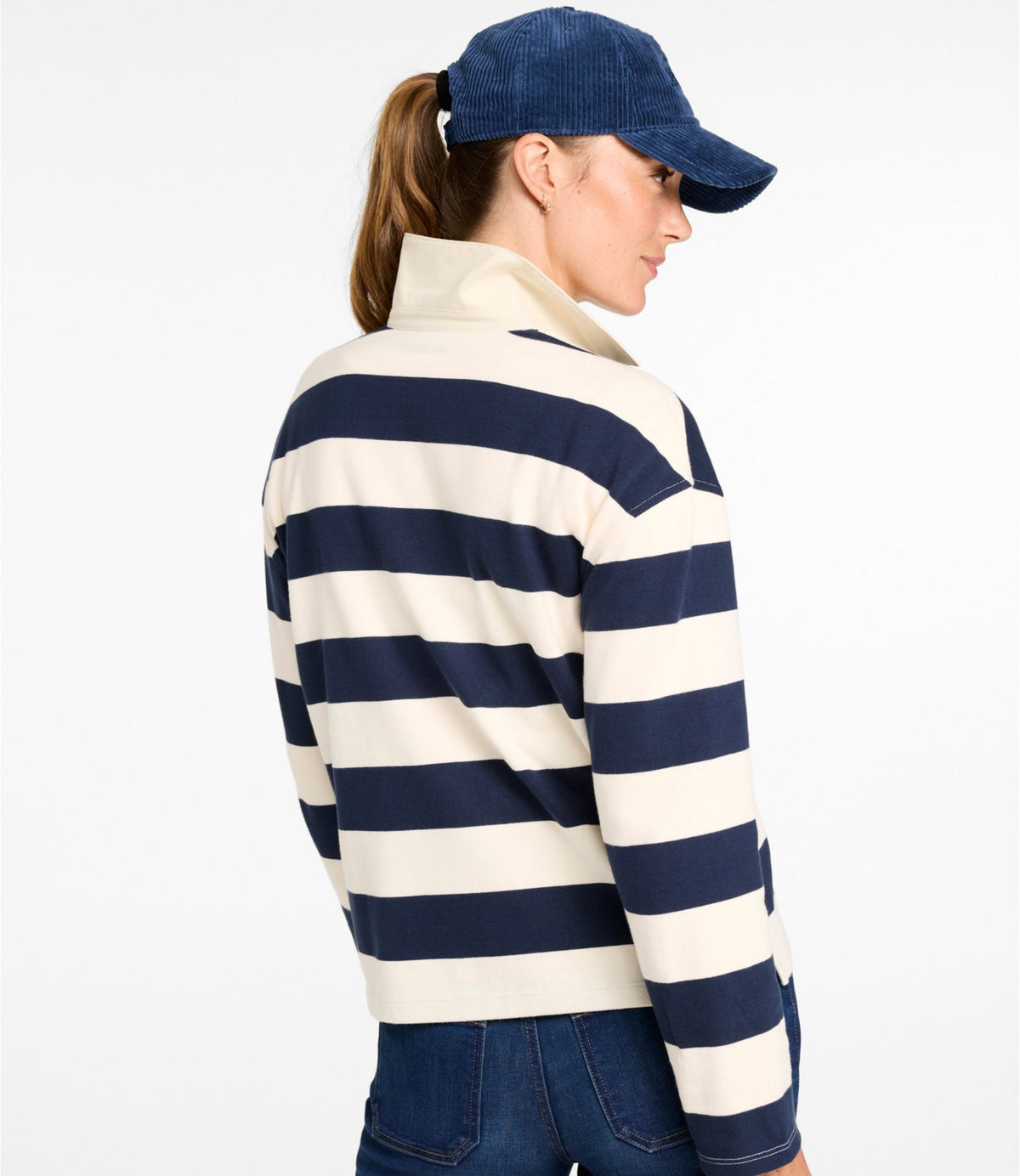 L.L.Bean Women's Mountain Classic Rugby, Long-Sleeve Stripe Classic Navy/Cream