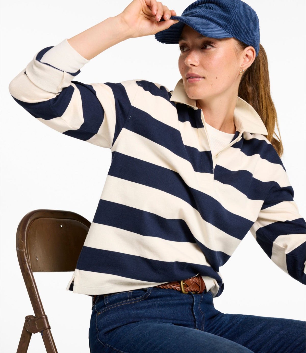 L.L.Bean Women's Mountain Classic Rugby, Long-Sleeve Stripe Classic Navy/Cream