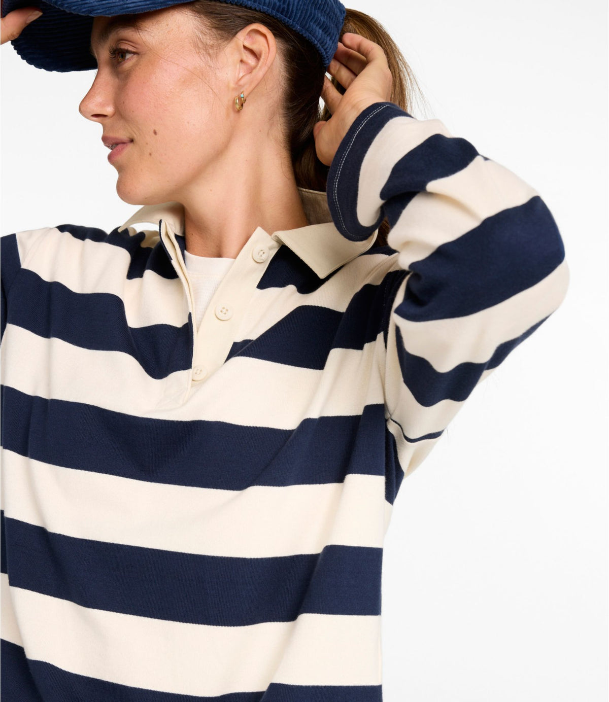 L.L.Bean Women's Mountain Classic Rugby, Long-Sleeve Stripe Classic Navy/Cream