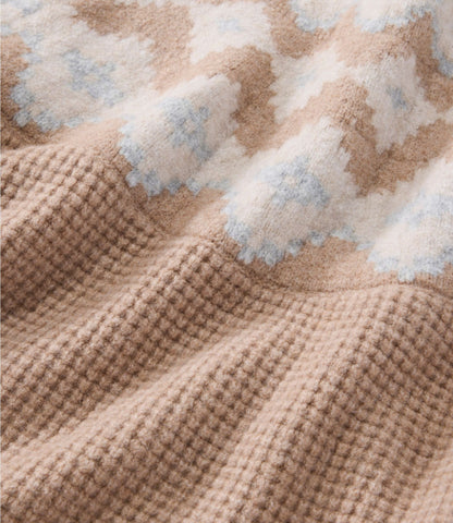 L.L.Bean Women's Supersoft Waffle Sweater, Mockneck Fair Isle Camel Heather Fair Isle