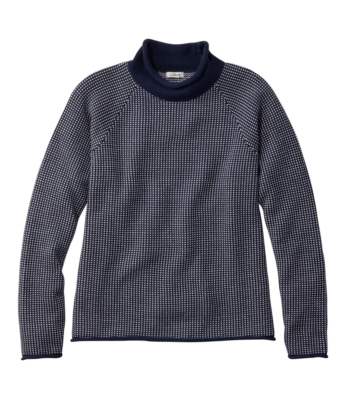 L.L.Bean Women's The Original Double L® Sweater, Rollneck Bird's-Eye Classic Navy/Sea Salt Birdseye