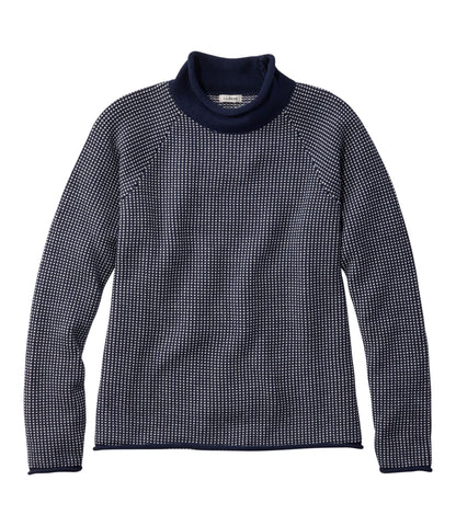 L.L.Bean Women's The Original Double L® Sweater, Rollneck Bird's-Eye Classic Navy/Sea Salt Birdseye