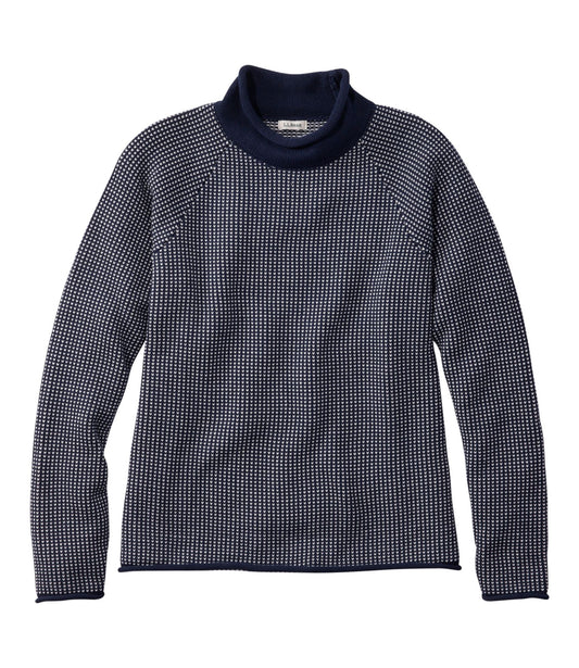 L.L.Bean Women's The Original Double L® Sweater, Rollneck Bird's-Eye Classic Navy/Sea Salt Birdseye