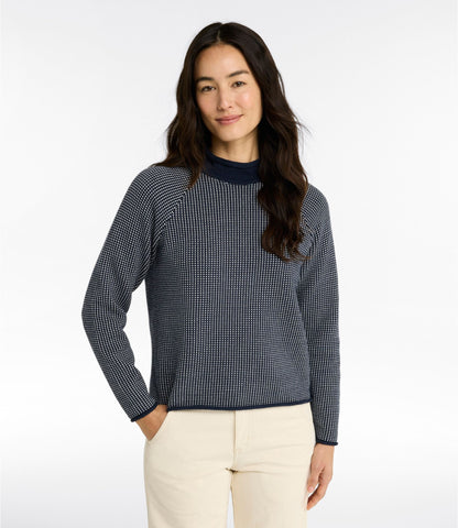 L.L.Bean Women's The Original Double L® Sweater, Rollneck Bird's-Eye Classic Navy/Sea Salt Birdseye