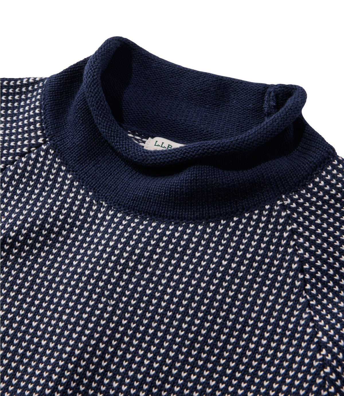 L.L.Bean Women's The Original Double L® Sweater, Rollneck Bird's-Eye Classic Navy/Sea Salt Birdseye