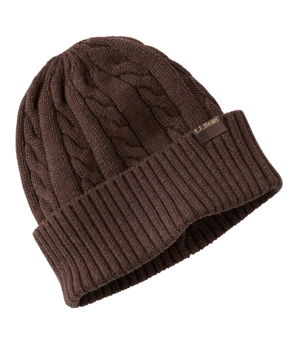 L.L.Bean Women's Double L® Cable Beanie Deepest Brown Heather