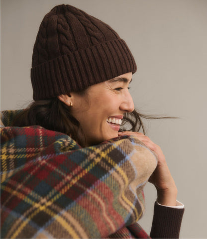 L.L.Bean Women's Double L® Cable Beanie Deepest Brown Heather