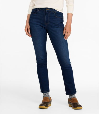 L.L.Bean Women's L.L. Bean Go-Anywhere Jeans, High-Rise Slim-Leg Ankle Midnight Blue Wash