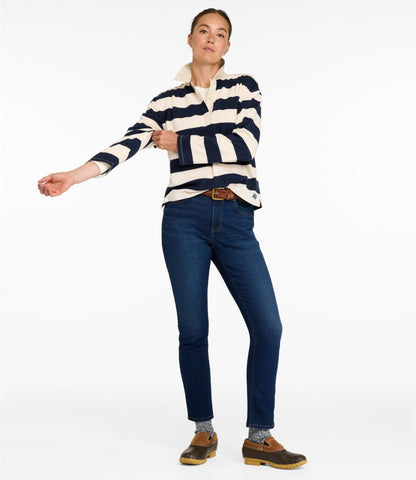 L.L.Bean Women's L.L. Bean Go-Anywhere Jeans, High-Rise Slim-Leg Ankle Midnight Blue Wash