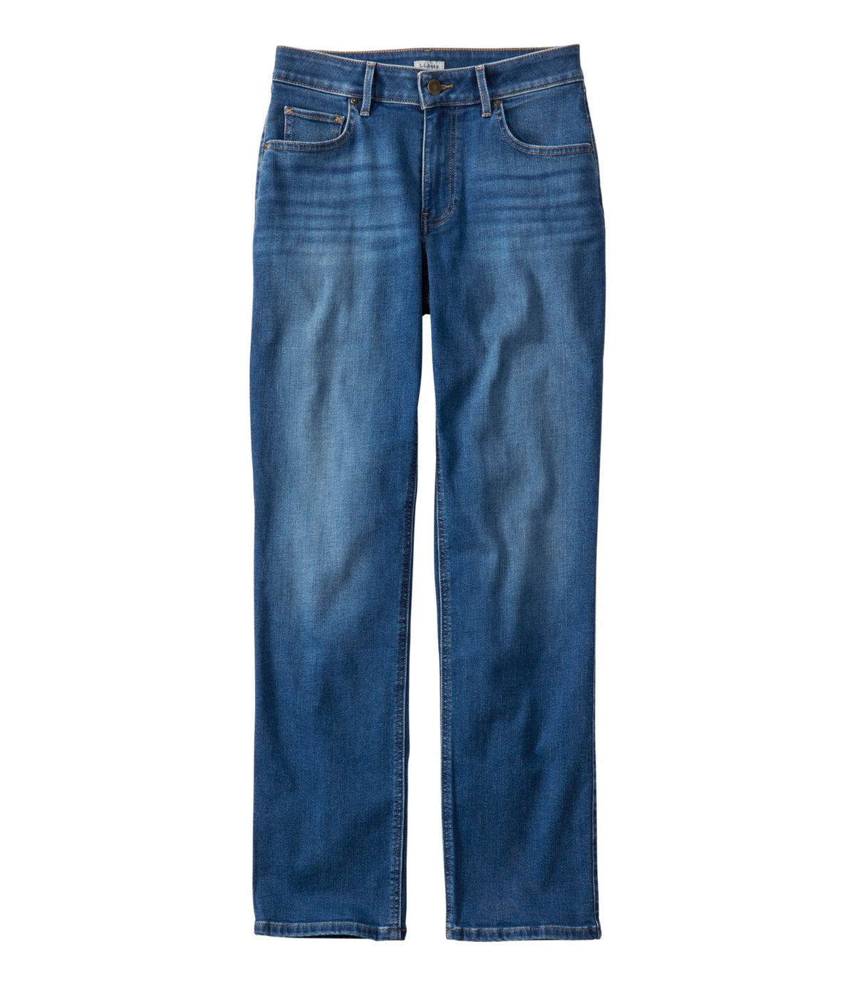 L.L.Bean Women's L.L.Bean Go-Anywhere Jeans, Mid-Rise Ultimate Straight-Leg Deep Mariner Wash