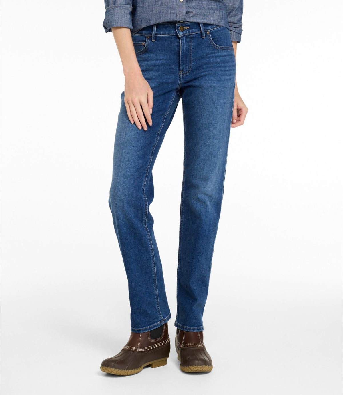 L.L.Bean Women's L.L.Bean Go-Anywhere Jeans, Mid-Rise Ultimate Straight-Leg Deep Mariner Wash