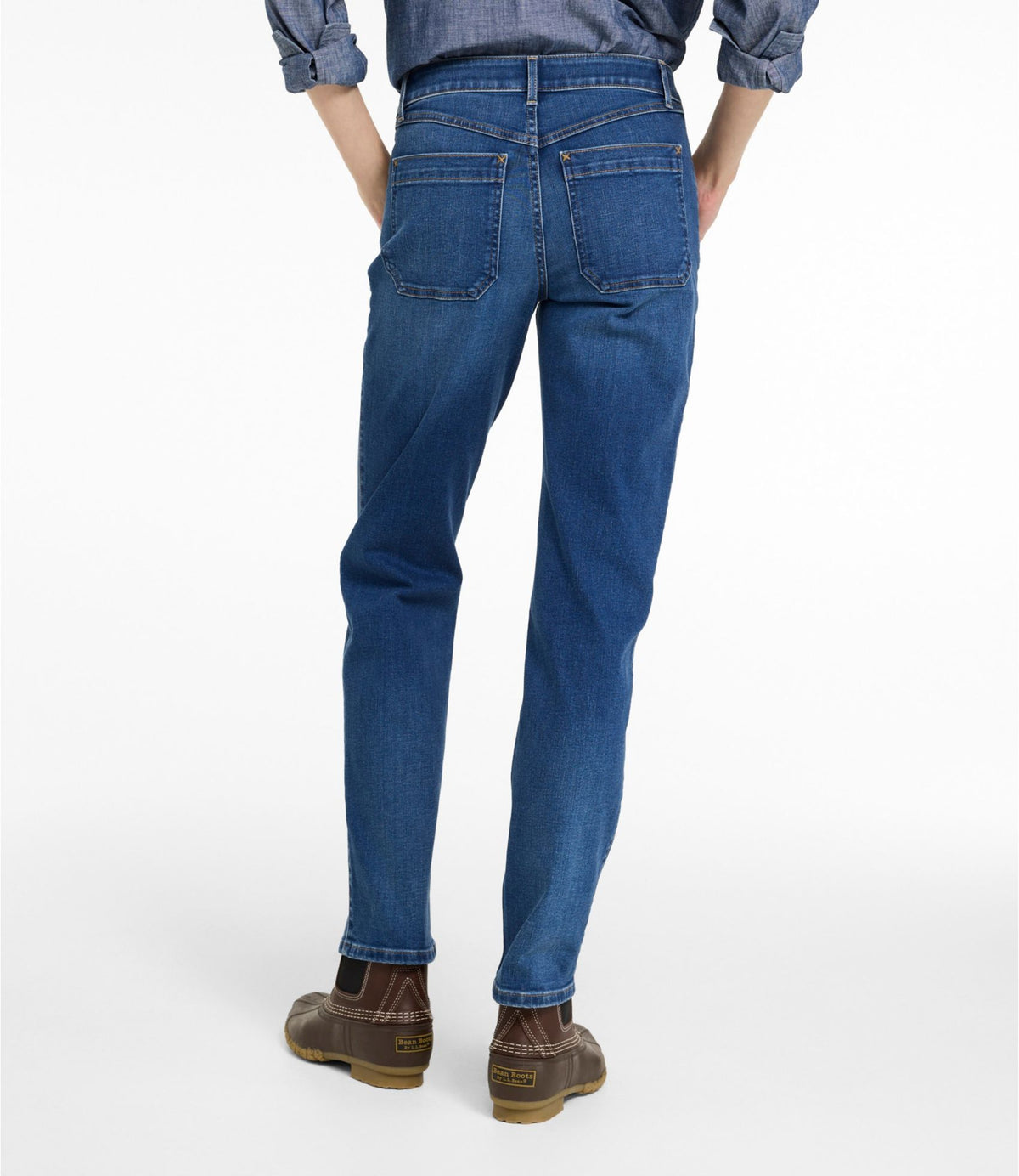L.L.Bean Women's L.L.Bean Go-Anywhere Jeans, Mid-Rise Ultimate Straight-Leg Deep Mariner Wash