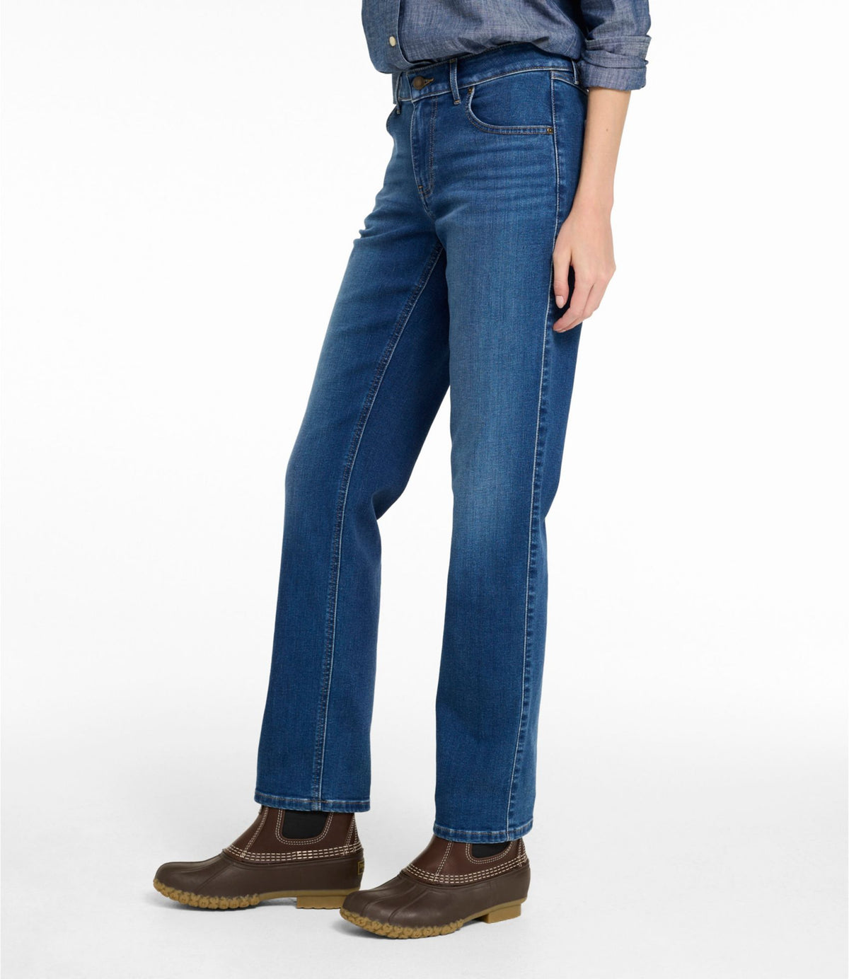 L.L.Bean Women's L.L.Bean Go-Anywhere Jeans, Mid-Rise Ultimate Straight-Leg Deep Mariner Wash