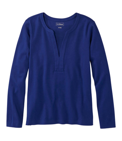 L.L.Bean Women's L.L.Bean Tee, Long-Sleeve Splitneck Alpine Blue