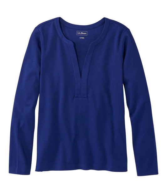 L.L.Bean Women's L.L.Bean Tee, Long-Sleeve Splitneck Alpine Blue