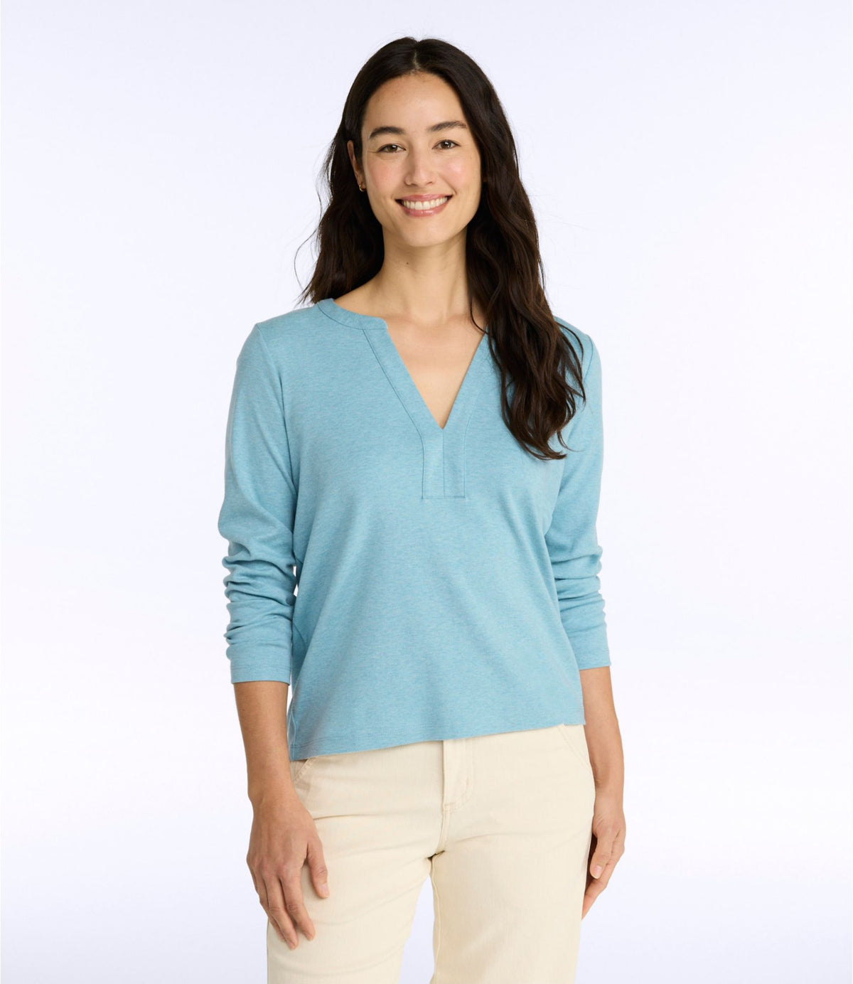 L.L.Bean Women's L.L.Bean Tee, Long-Sleeve Splitneck Alpine Blue