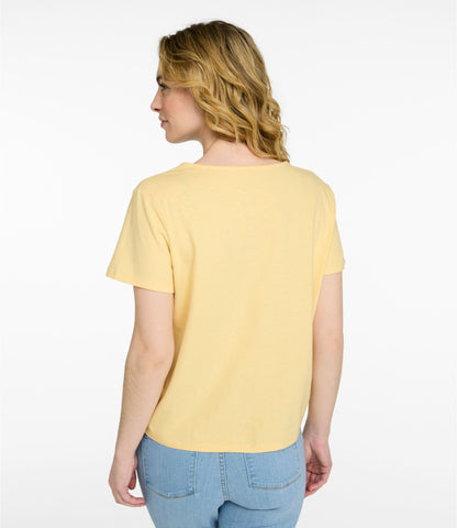 L.L.Bean Women's Lakeside Linen/Cotton Tee, Short-Sleeve Embroidered Splitneck Classic Navy